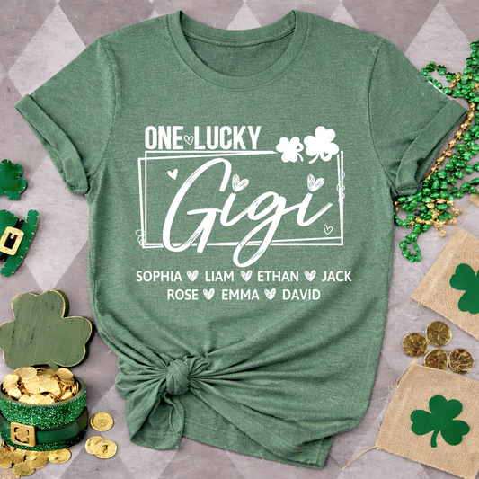 One Lucky Gigi St Patrick’s Day Shirt, Personalized Shamrock Family T Shirt