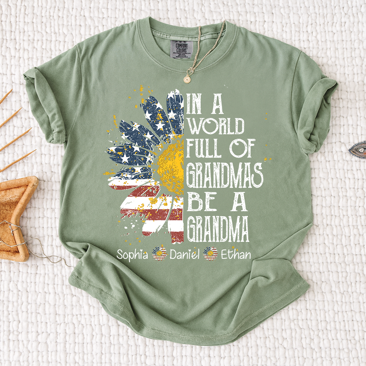 Comfort In a World Full of Grandmas Be a Grandma Shirt, Personalized Patriotic Grandma Shirt with Custom Names
