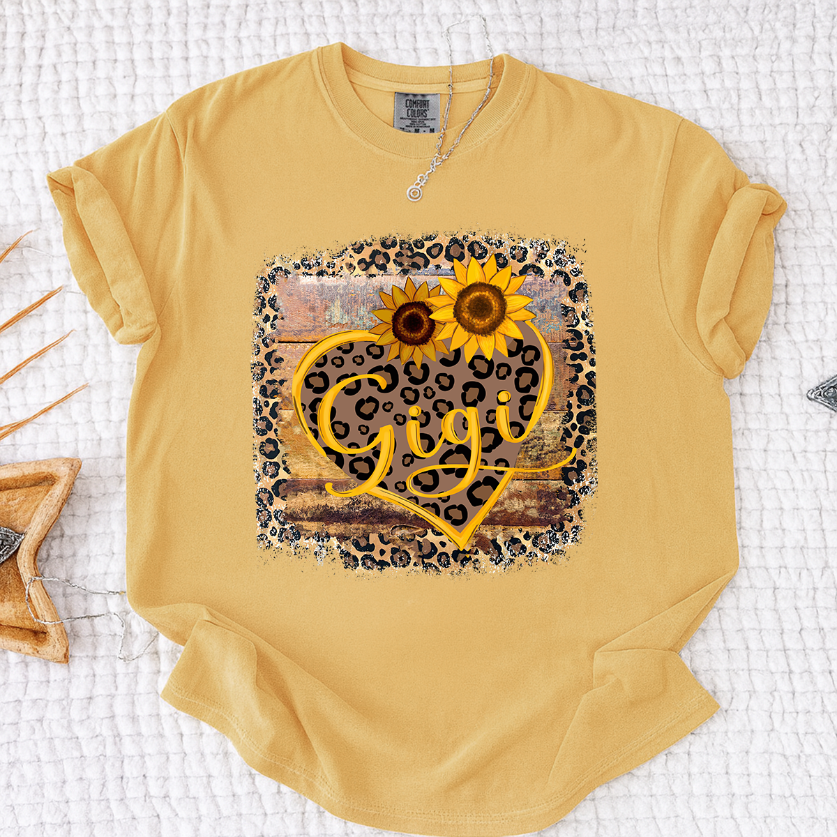 Comfort Colors Leopard Print Gigi Shirt, Personalized Sunflower Heart T-Shirt, Cute Grandmother Gift, Gigi Floral Leopard Tee, Gift for Mother's Day
