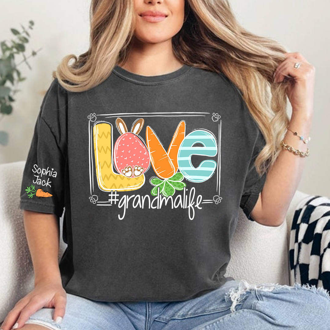 Custom Grandma Bunny Shirt, Personalized Family Names Easter Style Tee