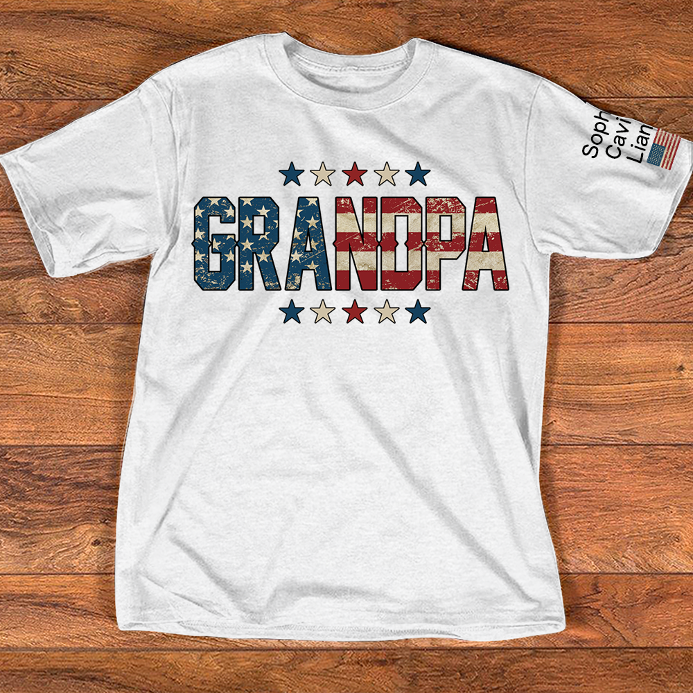 Grandpa Patriotic Shirt, Personalized Grandpa T-Shirt with American Flag Design and Custom Names