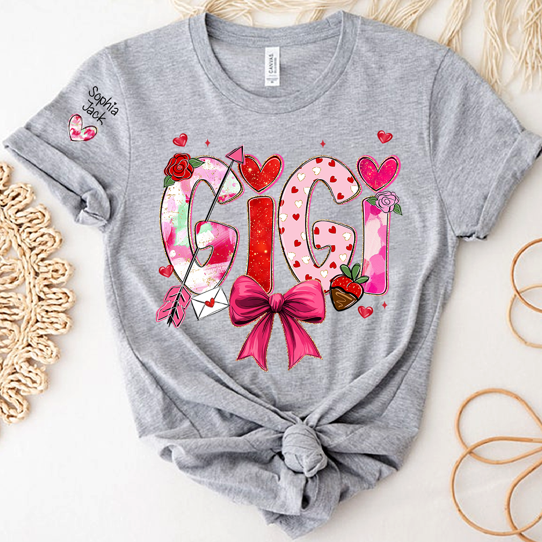 Personalized Gigi Valentine T-shirt, Cute Bow and Strawberry Design for Grandma and Kids