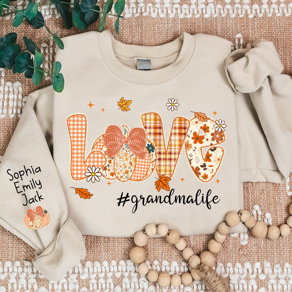 Custom Love Grandma Pumkin, Preppy Floral Fall Grandma And Kids