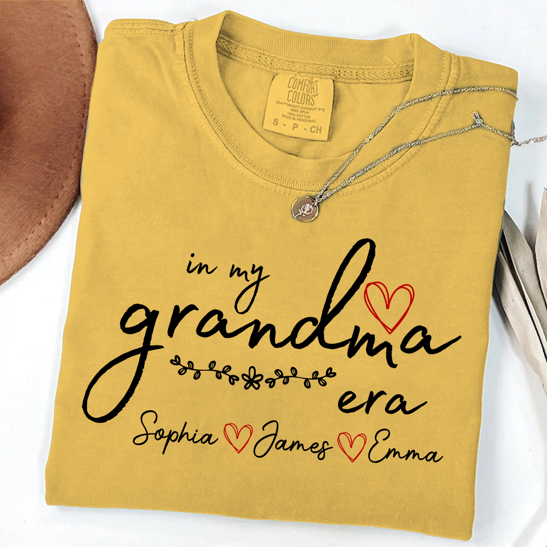 Comfort Colors Personalized In My Grandma Era T Shirt, Perfect Gift for Grandmothers with Kids' Names