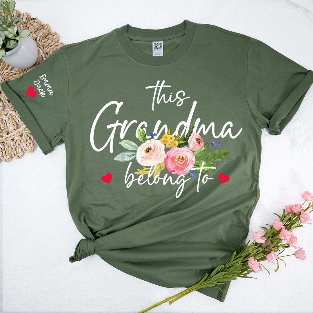 This Grandma Belongs to Shirt, Personalized Grandma T-Shirt with Custom Kids Names and Floral Design