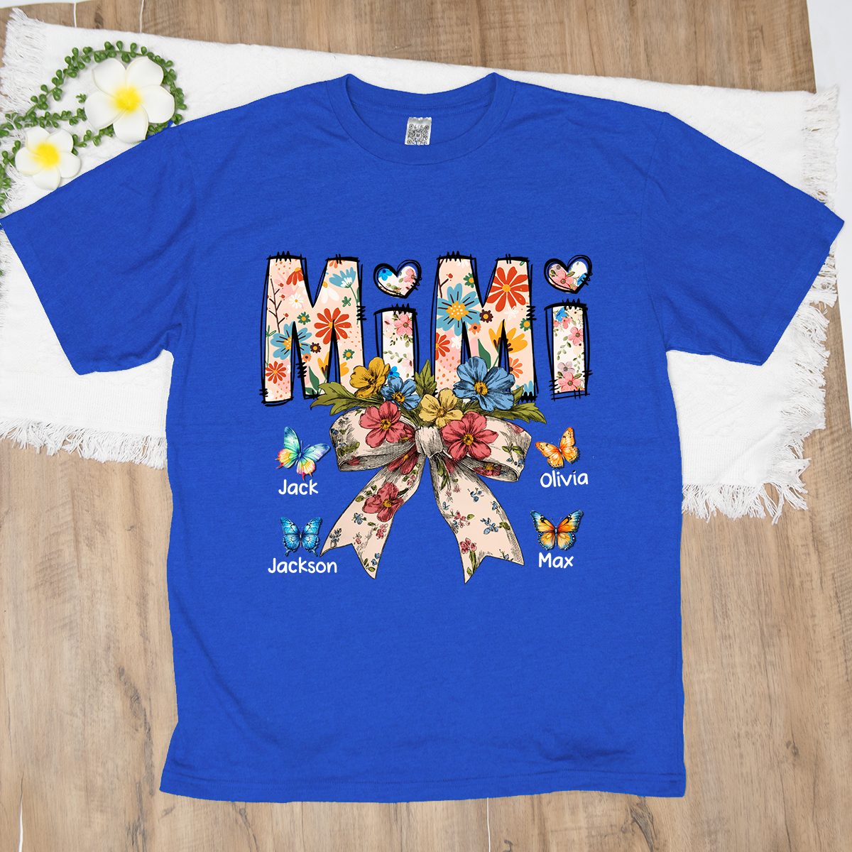 Personalized Mimi Flower Bow Butterfly With Grandkids Mother's Day TH T-Shirt