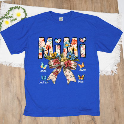 Personalized Mimi Flower Bow Butterfly With Grandkids Mother's Day TH T-Shirt