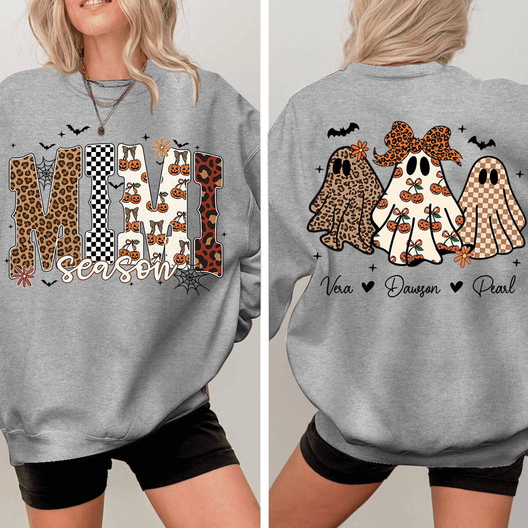 Mimi Season Halloween Sweatshirt, Custom Ghosts with Grandkids Names