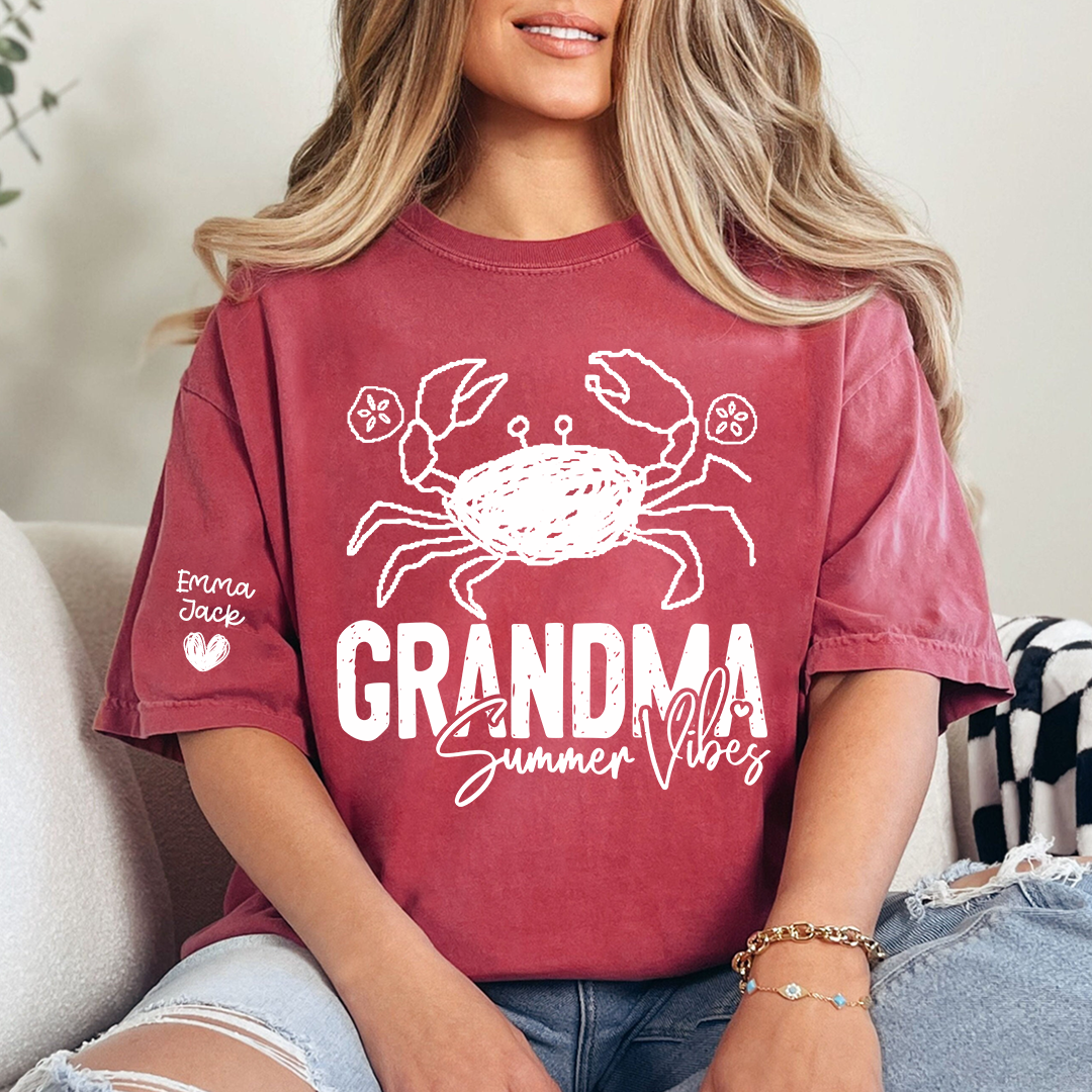 Funny Grandma Beach Shirt, Summer Vibes Crab Graphic Tee, Coastal Grandma Apparel