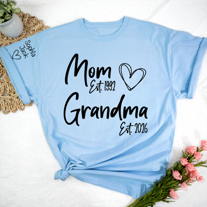 Personalized Mom Grandma Shirt, Est Year Minimal Family Design, With Grandma And Kids Names