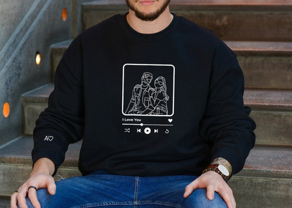 Custom Couple Portrait Sweatshirt, Portrait Outline from Photo Sweatshirt, Name on Sleeve Sweater, Personalized Couple Gift, Valentine Gifts Hoodie, Sweatshirt Hoodie