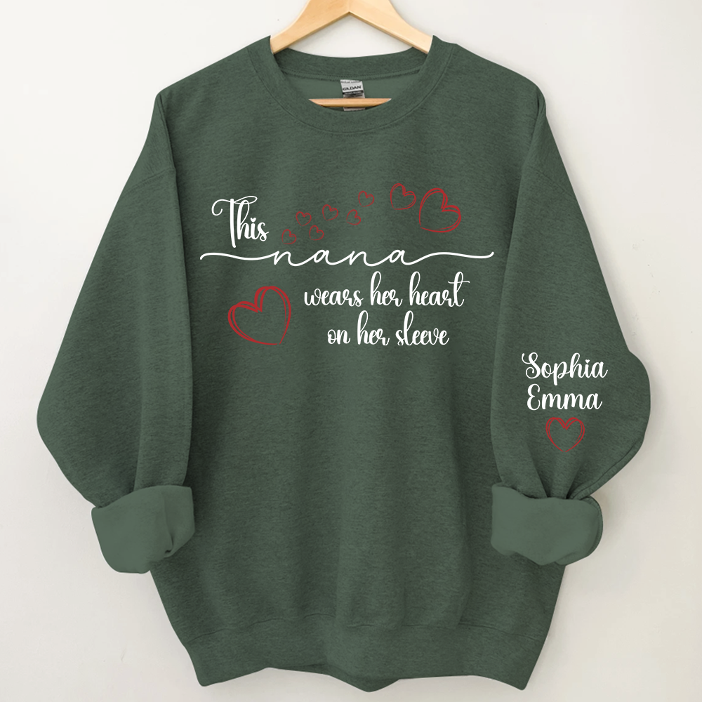 This Nana Wears Heart On Seeve With Grandkids Sweatshirt