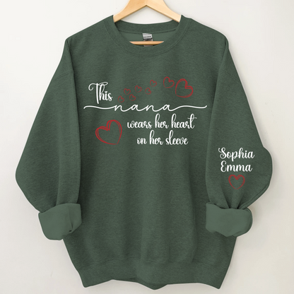 This Nana Wears Heart On Seeve With Grandkids Sweatshirt