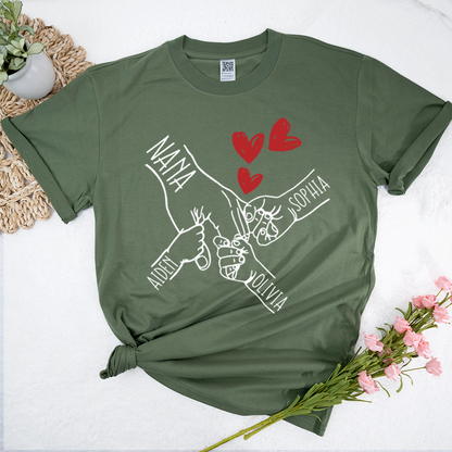 Personalized Nana T-Shirt, Custom Family Names Hand Holding Grandma Shirt
