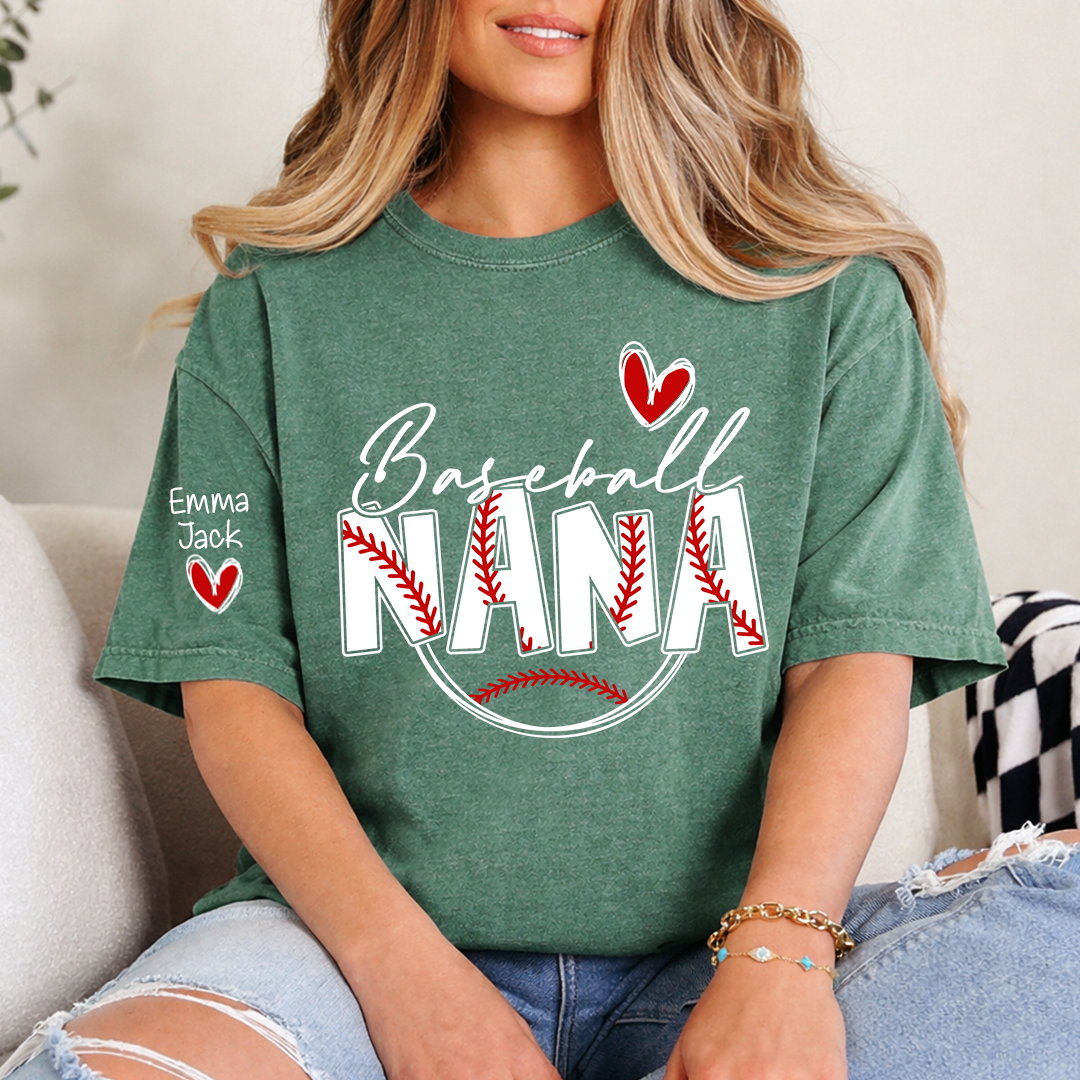 Personalized Baseball Nana T-Shirt, Custom Nana Tee for Proud Baseball Grandma, Give Grandma And Kids