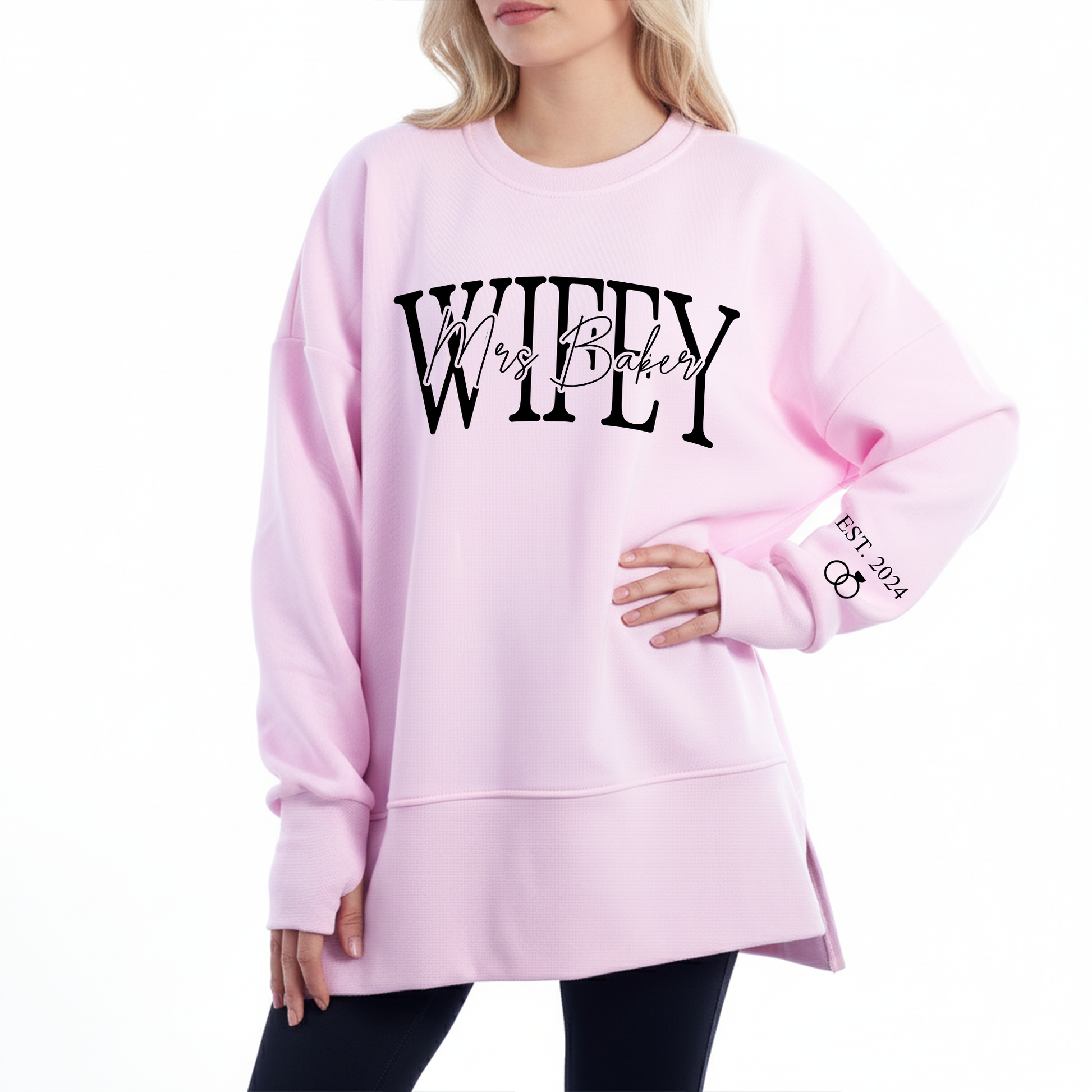 Personalized Wifey Oversized Sweatshirt – Custom Mrs Name & Est. Year