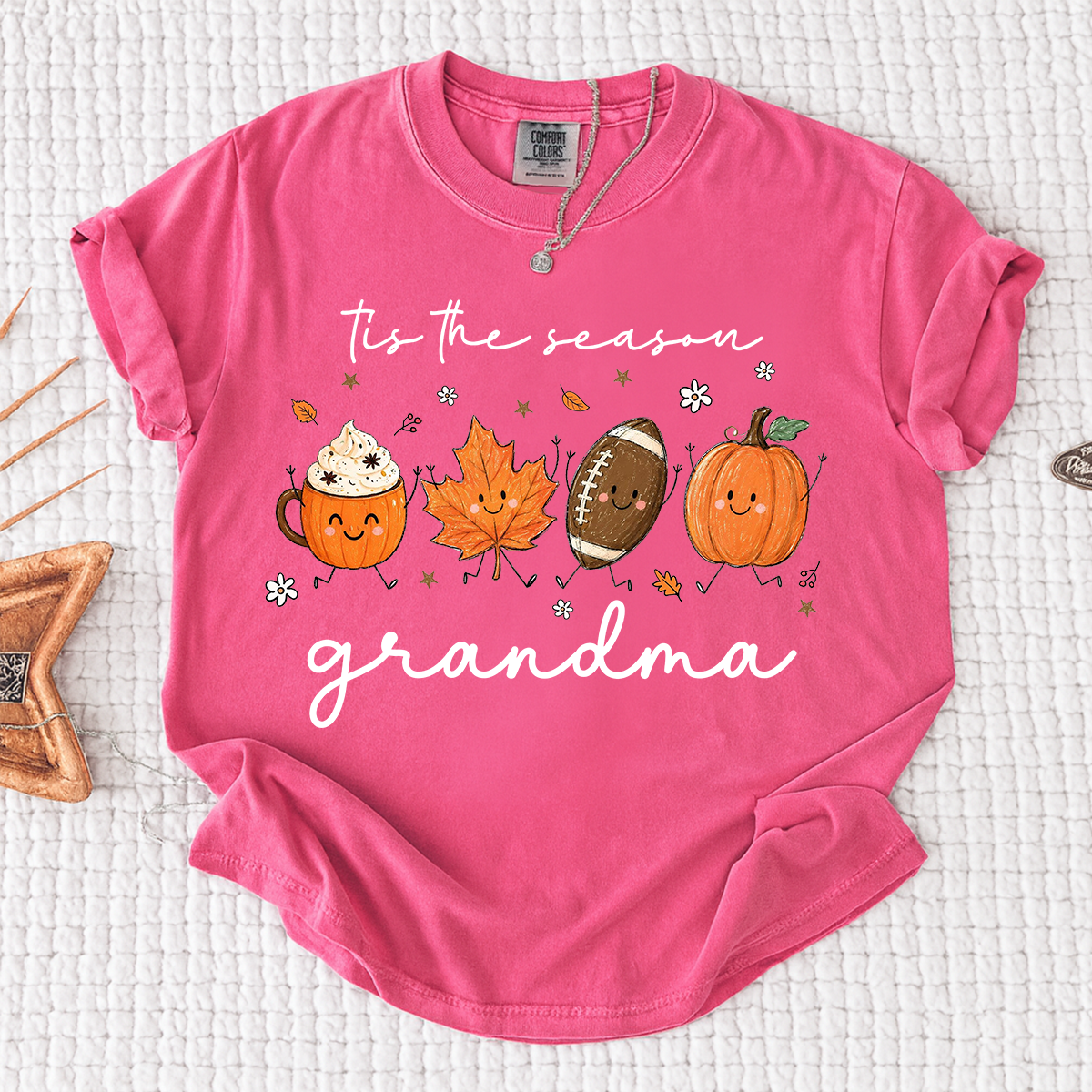 Comfort Colors® Fall Grandma Shirt, It’s the Season Pumpkin Football Graphic Tee, Cute Autumn Grandma T Shirt for Women