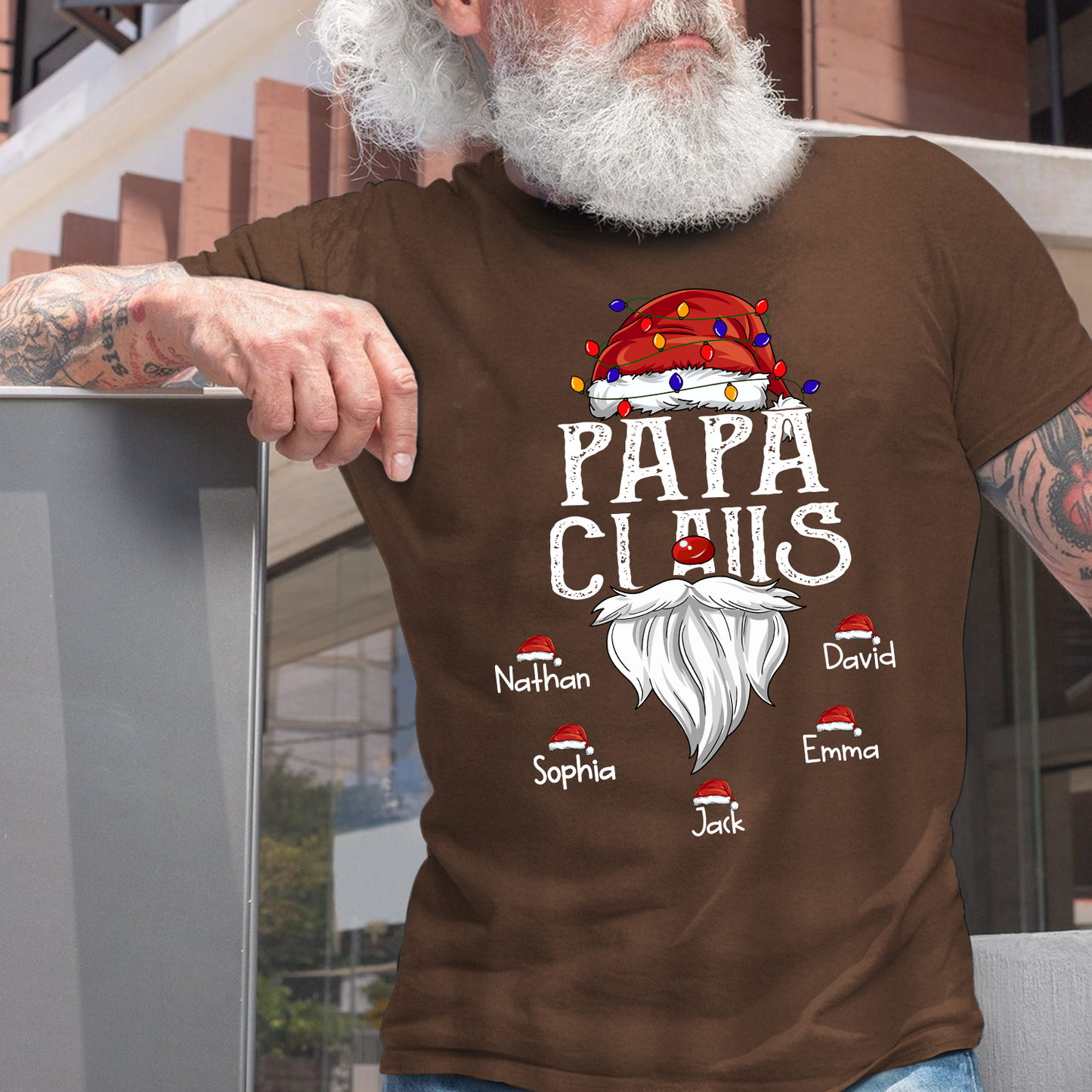 Hat Santa With Christmas Lights, Gift For Grandpa, Custom Give Papa And Kids T-Shirt