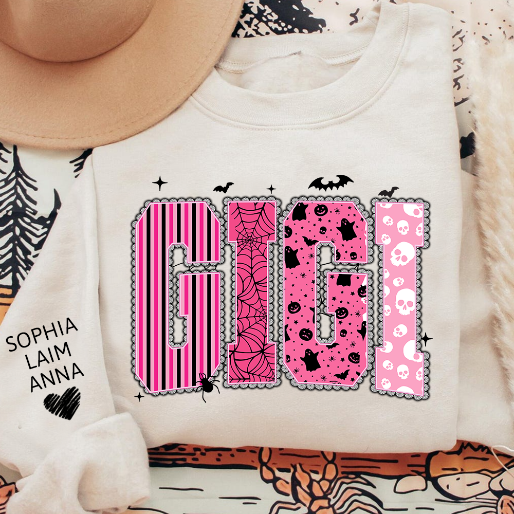 Playful Halloween Style, Pink Custom Gigi Halloween Gifts for Grandma and Kids