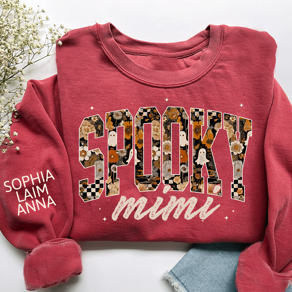Personalized Spooky Grandma Halloween Sweatshirt, Gift for Mimi And Kids