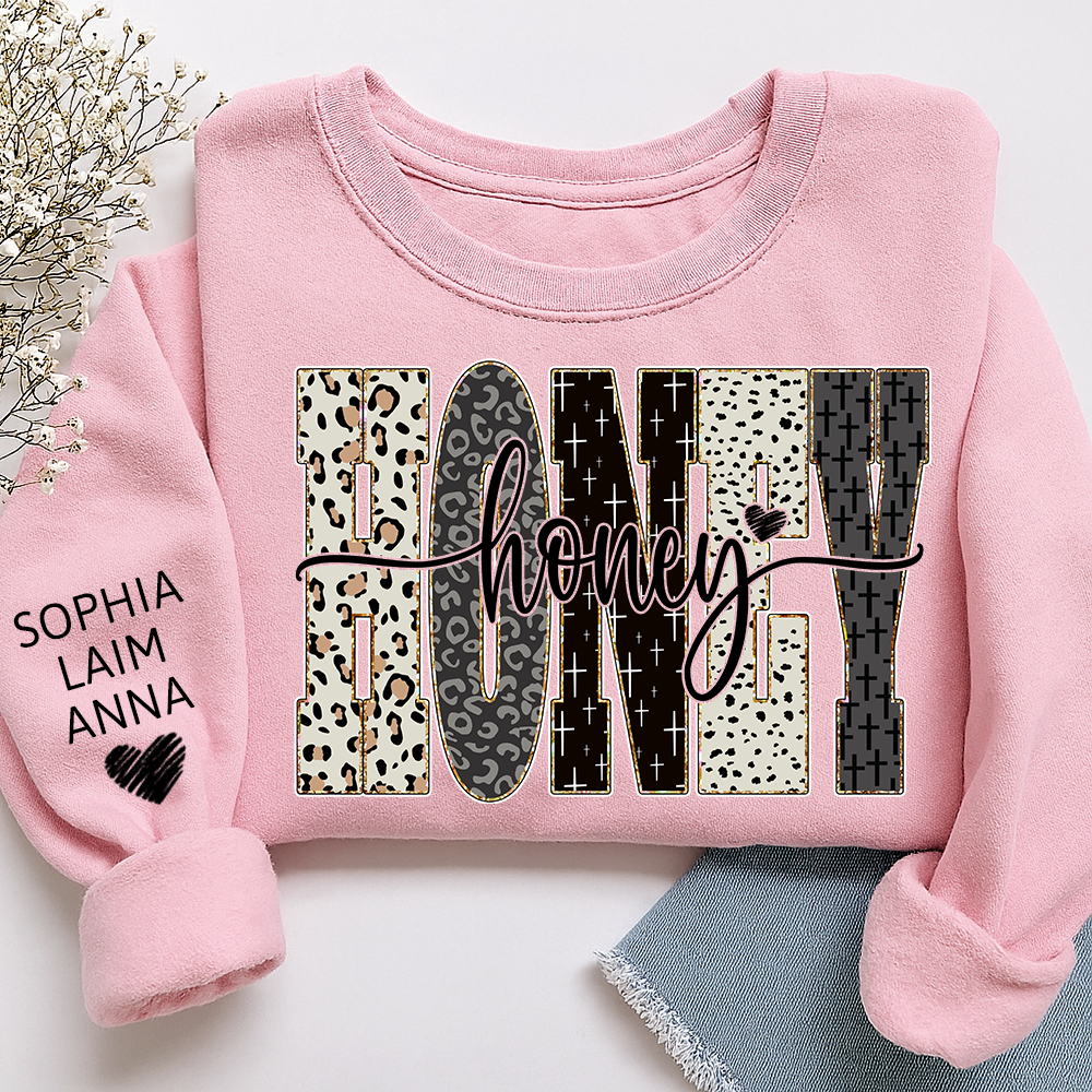 Personalized Honey Leopard Sweatshirt – Custom Bible Style Design, Unique Gift for Grandma and Her Grandkids