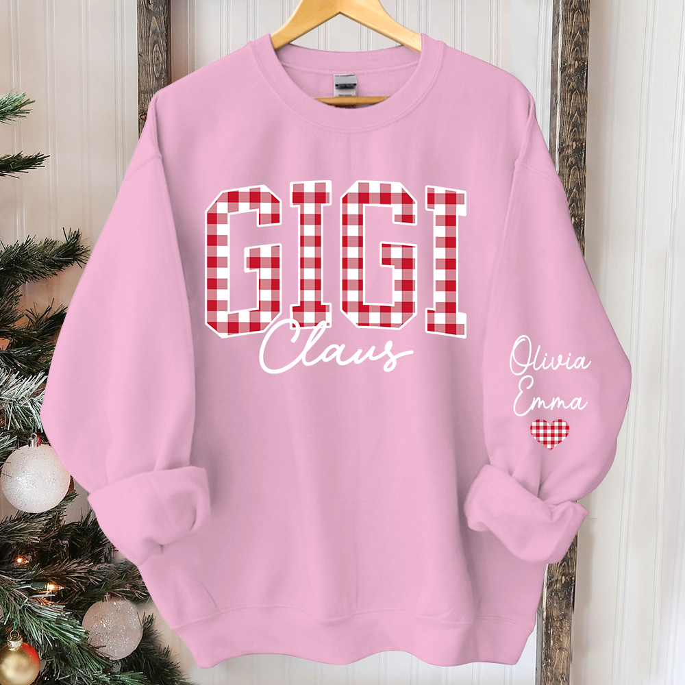 Custom Gigi Claus Red Caro Christmas With Kids Sweatshirt