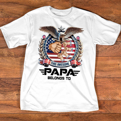 Personalized Papa Shirt This Awesome Papa Belongs To, Custom Kids Names Patriotic Eagle T-Shirt