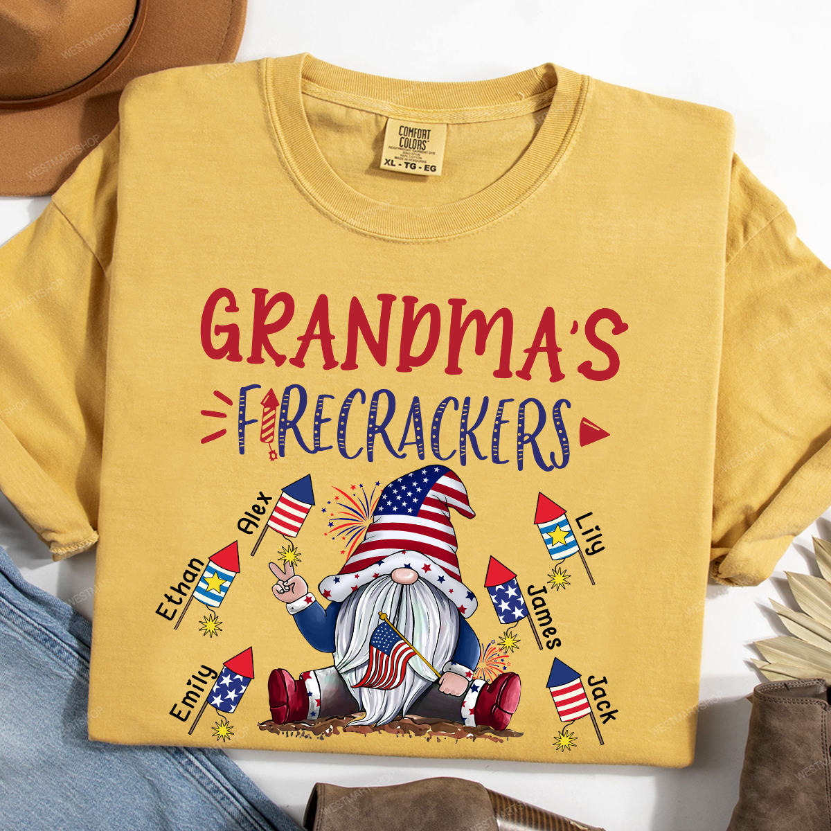Comfort Colors® Personalized Grandma's Firecrackers Gnomes 4th Of July T-Shirt