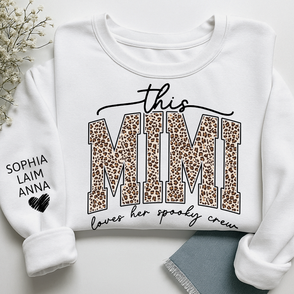 Custom Leopard This Mimi Love Her Spooky Crew, Grandma Sweatshirt with Kids’ Names