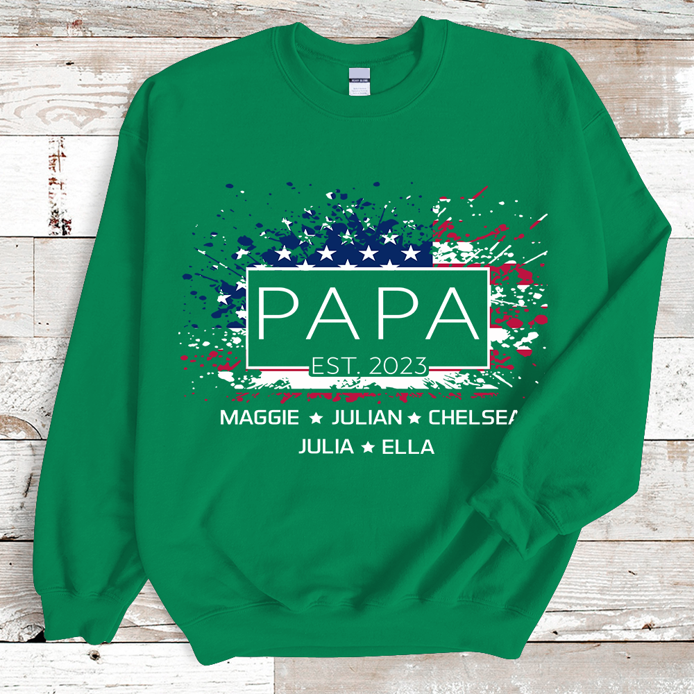 Papa with Grandkids USA flag American Independence Day Sweatshirt