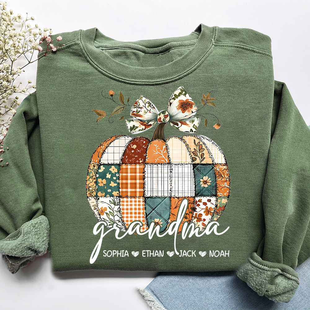 Vintage Patchwork Pumpkin Sweatshirt,  ustom Gifts for Grandma and Grandchild