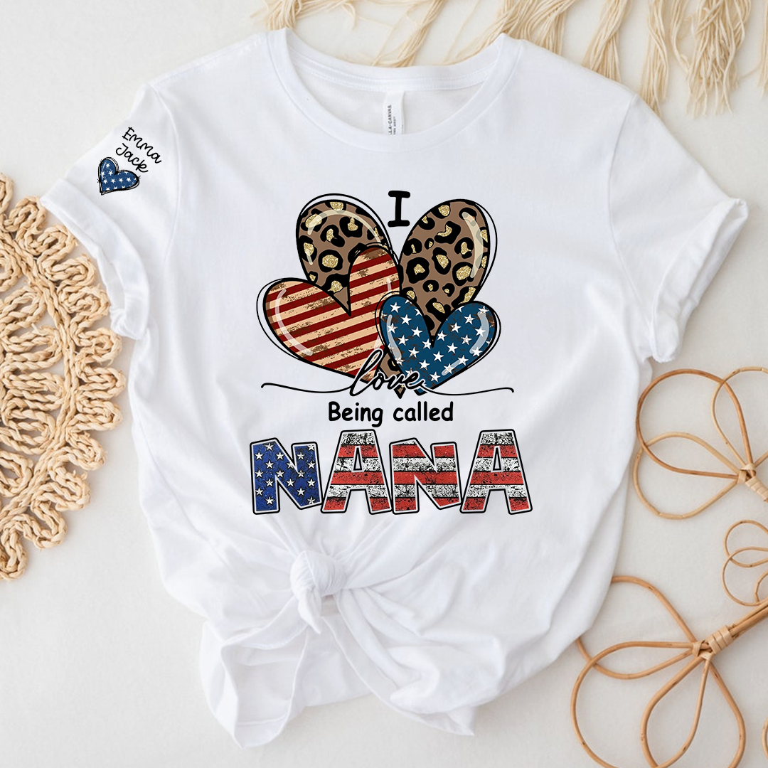 I Love Being Called Nana American Flag Heart T-Shirt, For Gift Grandma And Kids