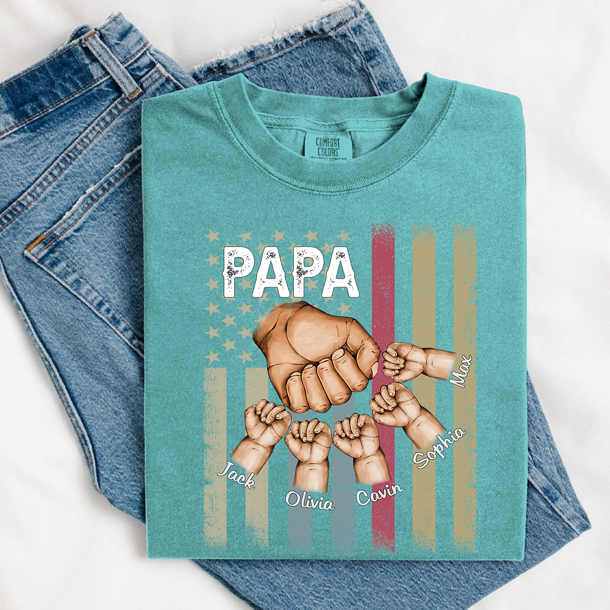 Comfort Colors® Custom Papa And Kids Fist Bump American Flag 2025 T-Shirt