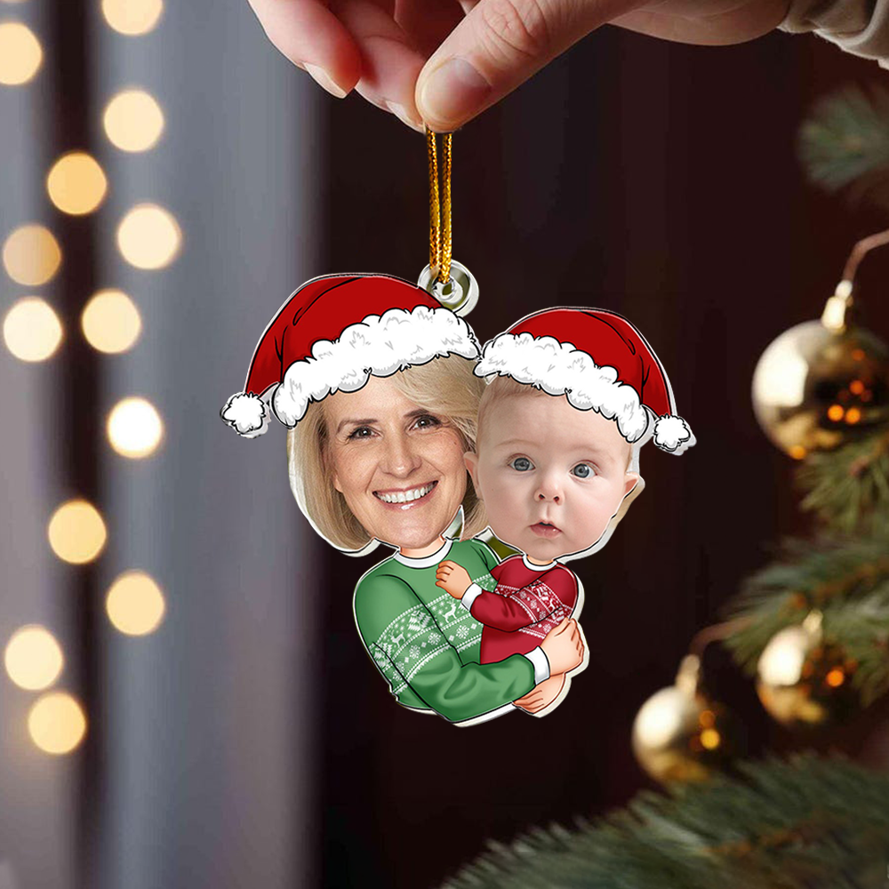 Custom Family Photo Acrylic Ornament, Personalized Christmas Gift For Grandma And Kids