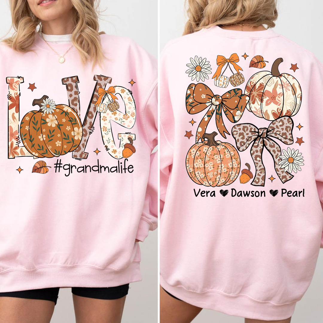 Personalized Love Grandmalife Pumkin Sweatshirt, Custom Gifts for Grandma and Grandchild
