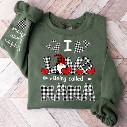 I Love Being Called Nana Sweatshirt, Gingham Heart Gnome, For Gift Valentine Grandma And Kids