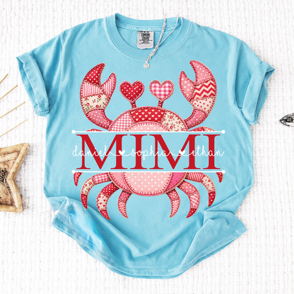 Comfort Colors® Patchwork Crab Design Mimi Shirt Personalized Children’s Names Tee