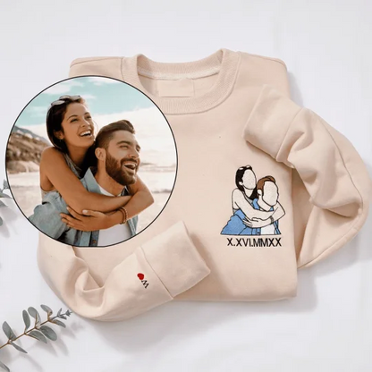 Personalized Embroidered Sweatshirt with Custom Couple Illustration