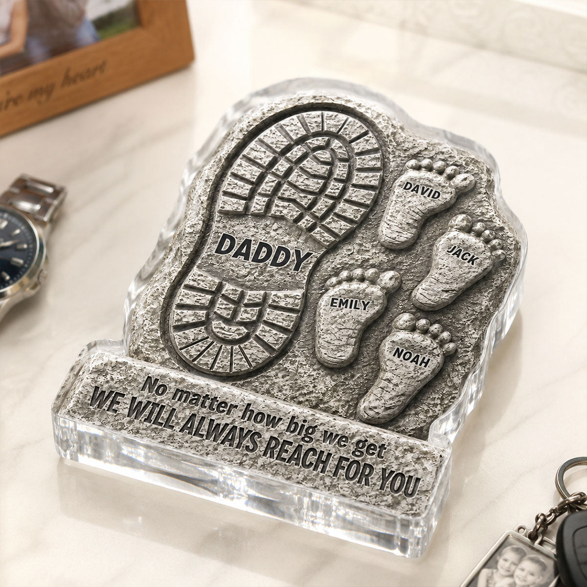 No Matter How Big We Get Always Reach For You Dad - Personalized Acrylic Block Plaque - Heartfelt Father's Day Gift For Dad, Husband Custom Shape Acrylic Blocks