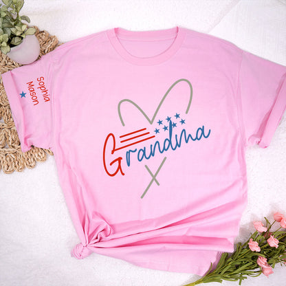 Grandma Heart 4th Of July Shirt, Custom Grandma And Grandkids T-Shirt