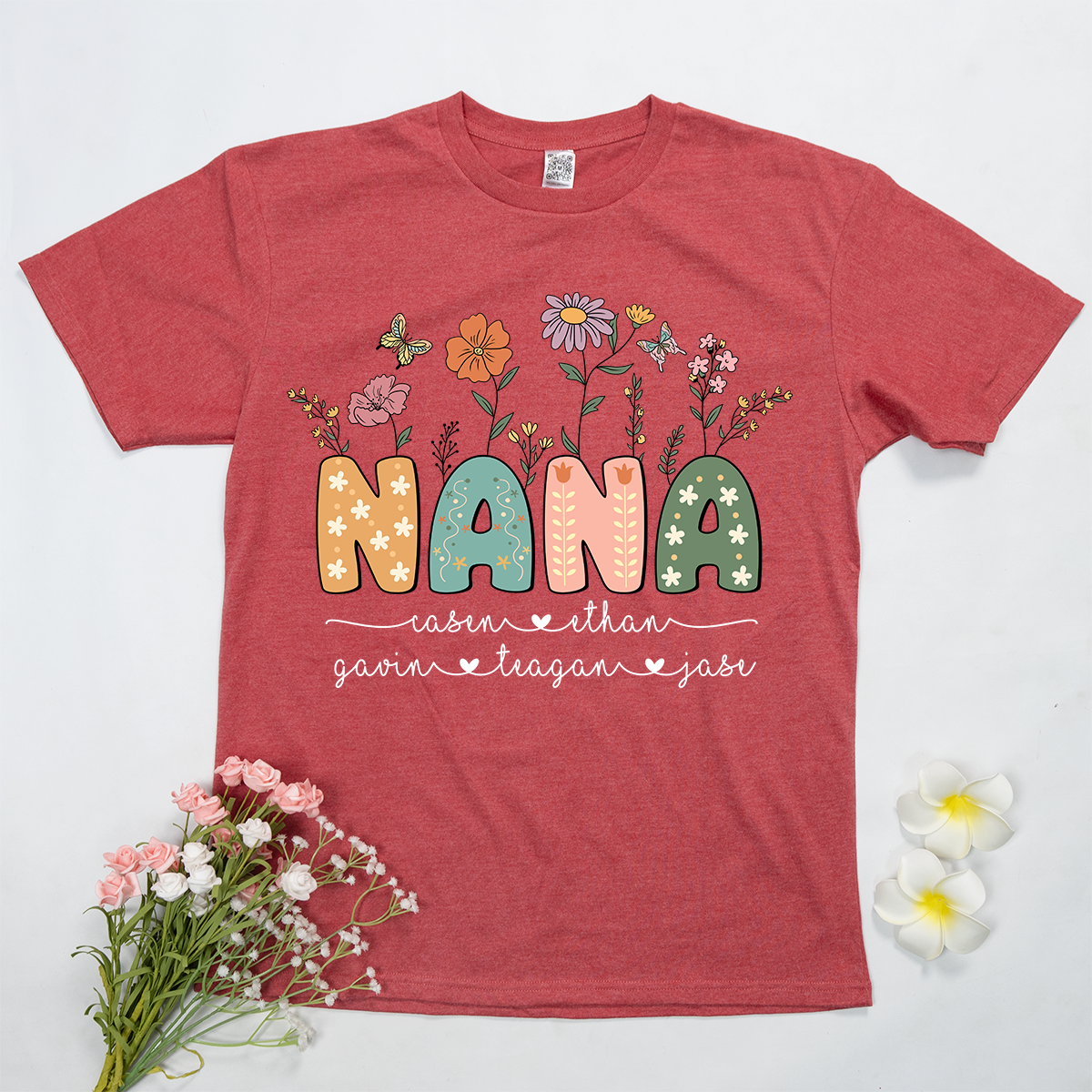 Personalized Floral Nana Shirt, Custom Grandma With Grandkids Mothers Day Gift T-Shirt