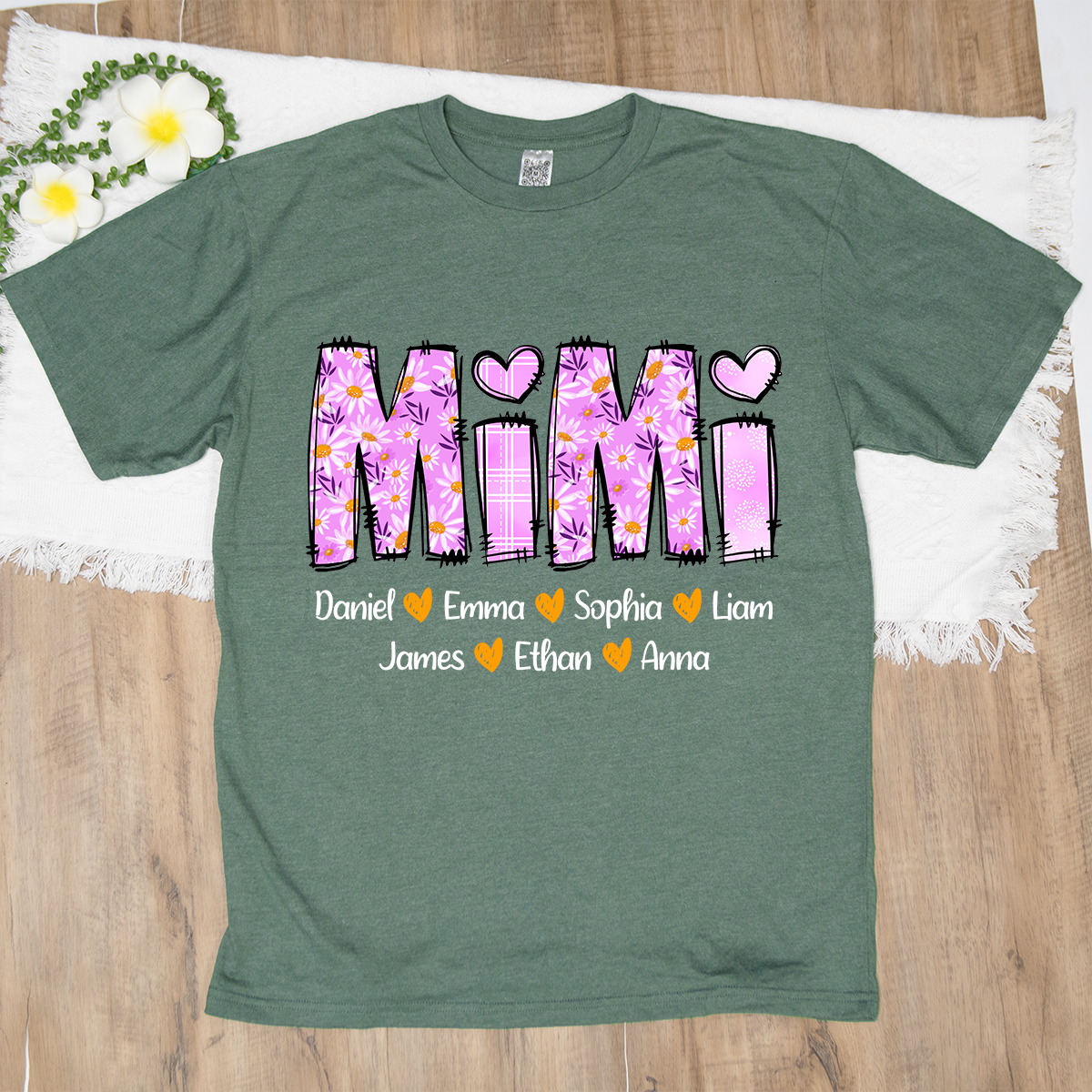 Personalized Mimi Daisy Shirt, Custom Nickname and Grandkids' Names T-Shirt