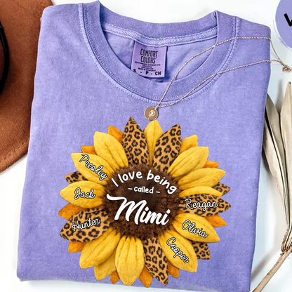 Custom Grandma Shirt, Personalized Sunflower Leopard Print Tee with Kids' Numbers, Gift for Grandma