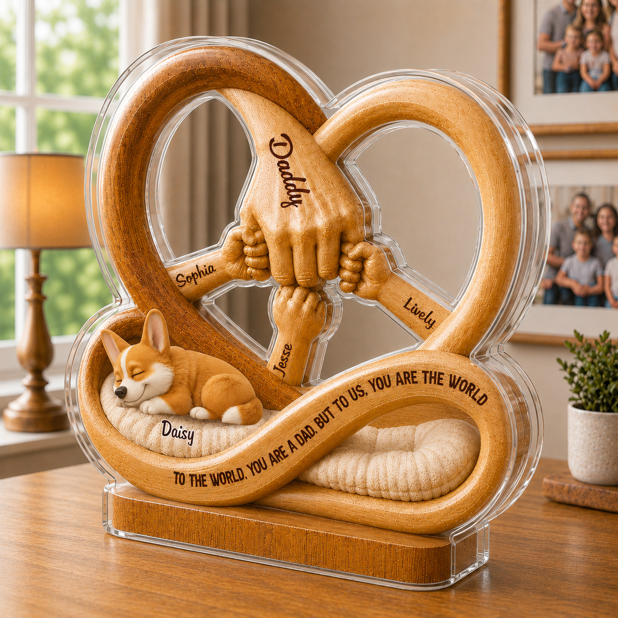 Custom Family Hands & Pet Infinity Acrylic Decor - Personalized Dad & Dog Fist Bump Gift for Father’s Day Custom Shape Acrylic Blocks