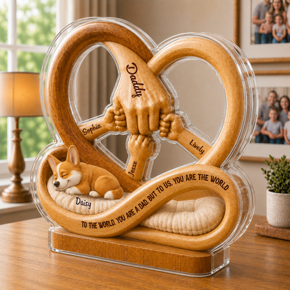 Custom Family Hands & Pet Infinity Acrylic Decor - Personalized Dad & Dog Fist Bump Gift for Father’s Day Custom Shape Acrylic Blocks