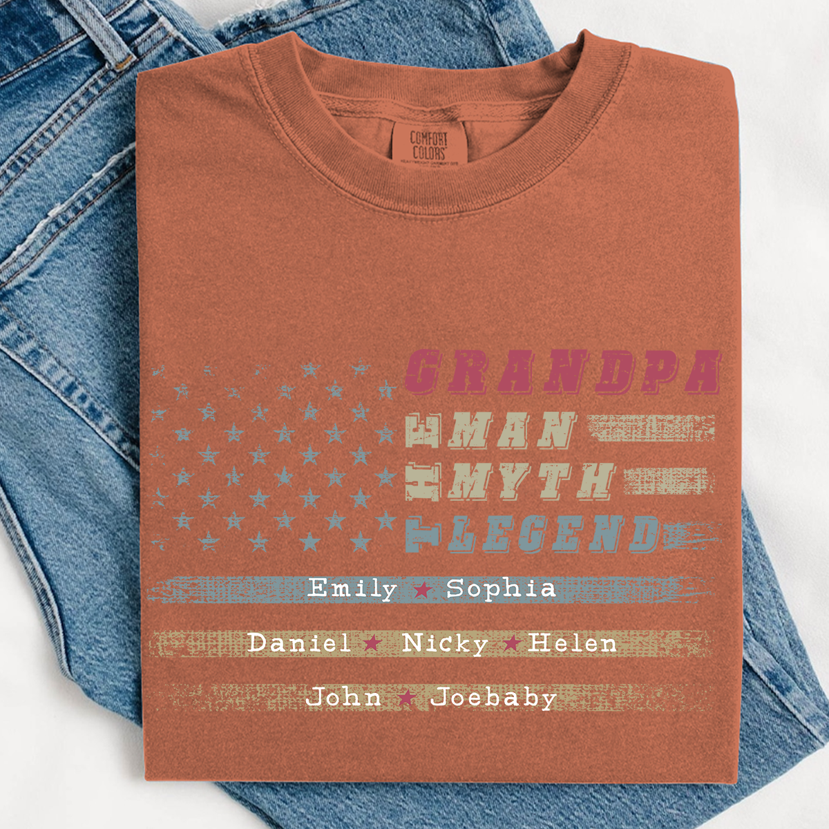 Grandpa The Man The Myth The Legend Shirt - Custom Comfort Colors Tee with Grandkids Names - Father's Day Gift