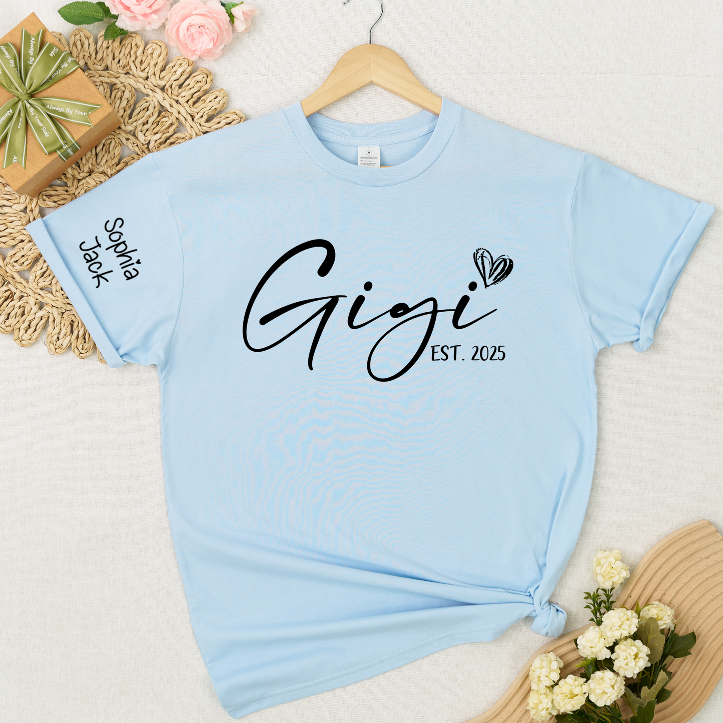 Personalized Gigi EST. 2025 T-Shirt with Custom Names for Family - Unique Gift for Grandma, Mom, or Loved Ones
