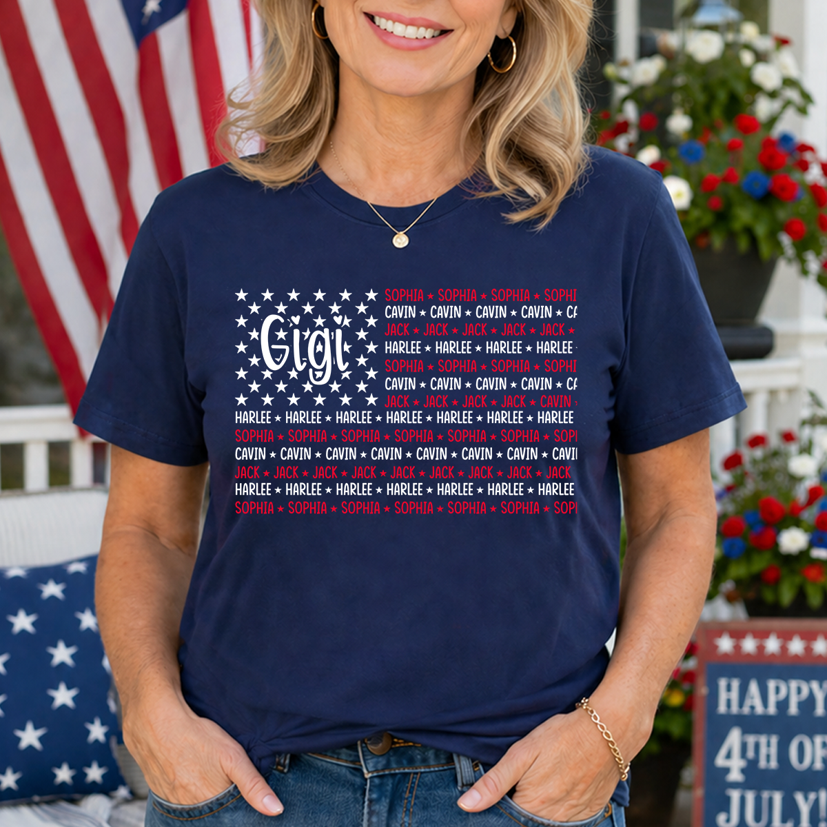 Personalized Grandma and Kids American Flag Shirt, Comfort Colors®USA 250th Anniversary Patriotic Shirt