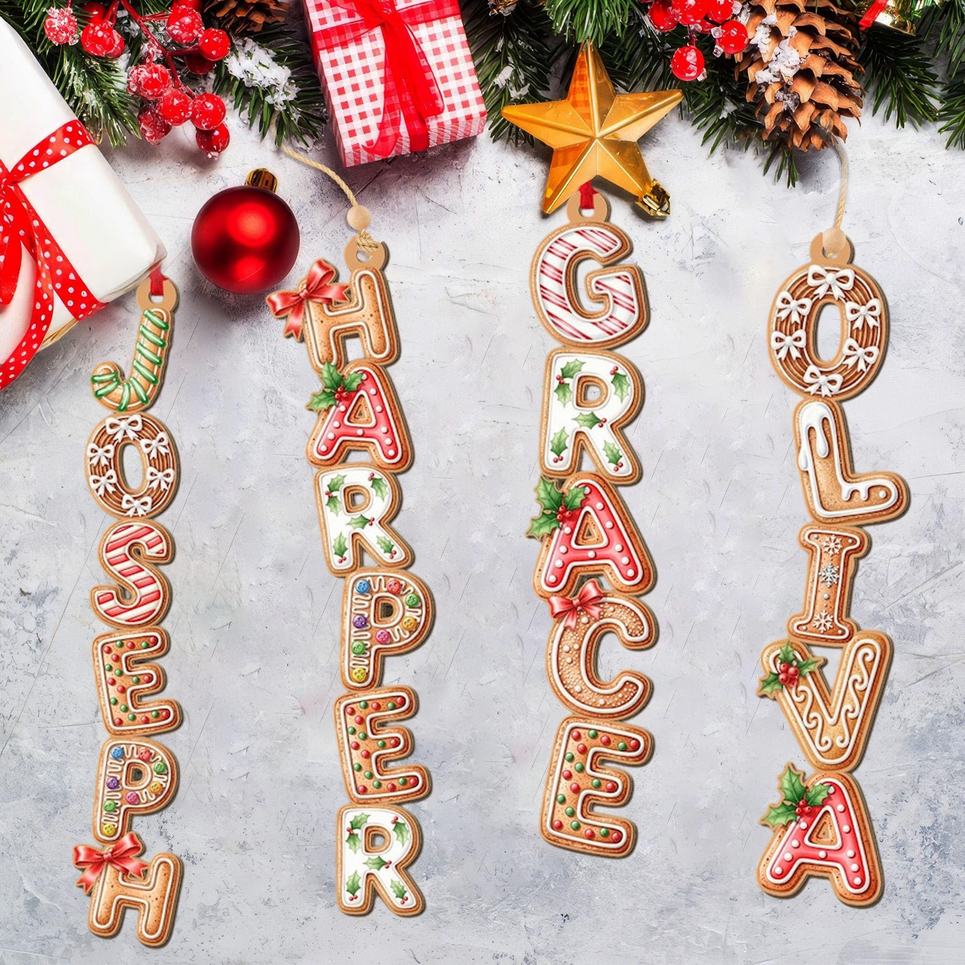 Custom Gingerbread Letter Christmas Ornament – Personalized Family Name, Initial Alphabet Monogram & Tree Decoration for 2025 Holidays