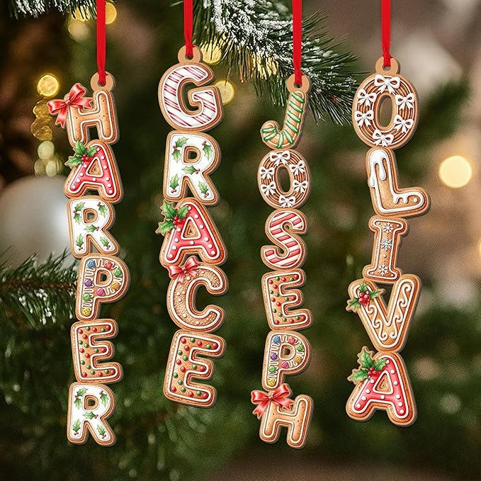 Custom Gingerbread Letter Christmas Ornament – Personalized Family Name, Initial Alphabet Monogram & Tree Decoration for 2025 Holidays